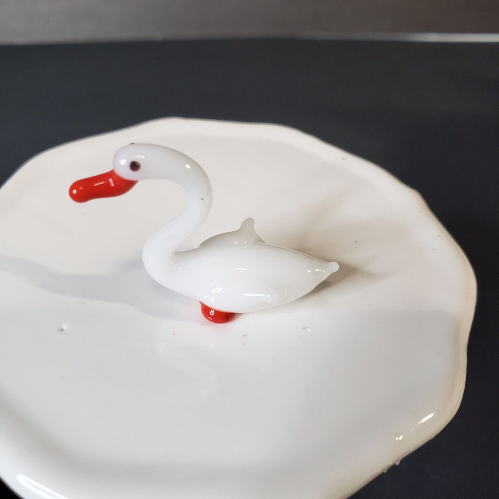 MCM Vintage Miniature White Hand Blown Art Glass Swan Figurine 1" Mini
